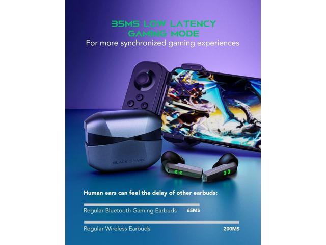 Black Shark Wireless Gaming Earbuds with Charging Case, Hi-Fi Stereo Bluetooth Game Earphones with Noise Cancelling Microphone, IPX5 Waterproof...