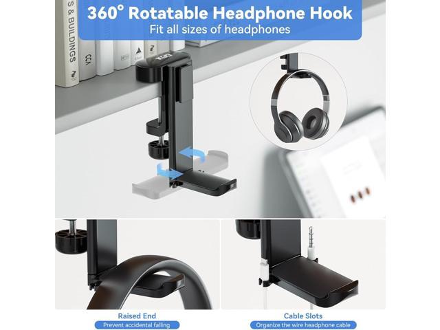 KDD 5 in 1 Desk Controller Holder - Rotating Headphone Hanger with Cup Holder - Clamp On Desk Organizer Holds Controller, Headphone, Cup, Mobile...