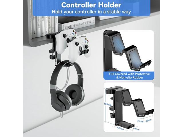 KDD 5 in 1 Desk Controller Holder - Rotating Headphone Hanger with Cup Holder - Clamp On Desk Organizer Holds Controller, Headphone, Cup, Mobile...
