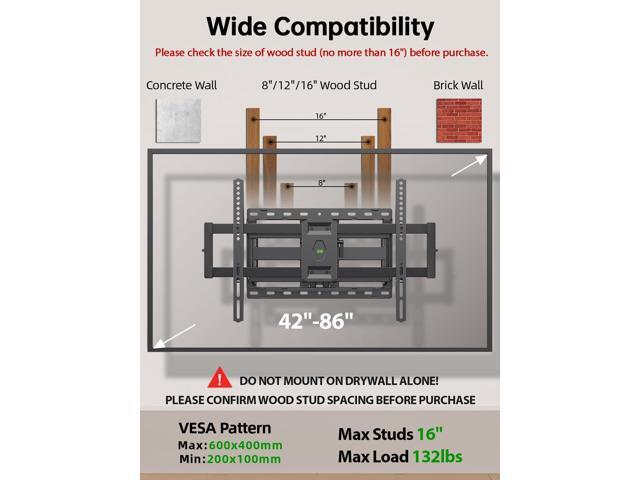 USX Mount Full Motion TV Wall Mount for Most 42-86 inch Flat Screen/LED/4K, TV Mount Bracket Dual Swivel Articulating Tilt 6 Arms, Fits 8 12 16'...