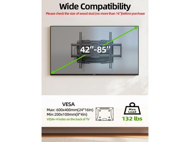 USX Mount Full Motion TV Wall Mount for 42-85 inch, TV Mount Swivel and Tilt,Wall Mount Bracket with Dual Articulating Arms Up to 132lbs, VESA...