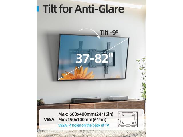 Tilt TV Wall Mount Fits 16-24' Studs, Holds 37-82' TVs up to 132 lbs, Max VESA 600x400mm - By USX STAR