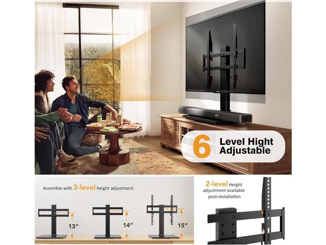Universal TV Stand - Table Top TV Stand for 27-60 inch LCD LED TVs - 6 Level Height Adjustable TV Base Stand with Tempered Glass Base & Wire...
