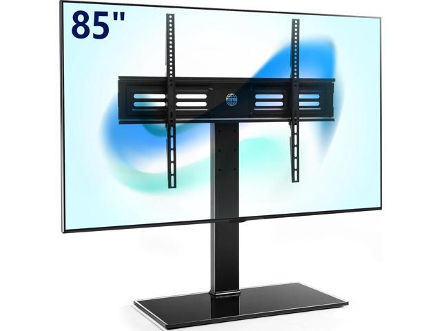 FITUEYES Universal TV Stand with Swivel Mount for 50-85 inch Flat Screens - Height Adjustable Tempered Glass Base Holds up to 143 lbs