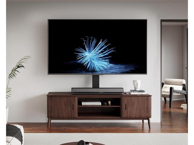 FITUEYES Universal TV Stand with Swivel Mount for 50-85 inch Flat Screens - Height Adjustable Tempered Glass Base Holds up to 143 lbs