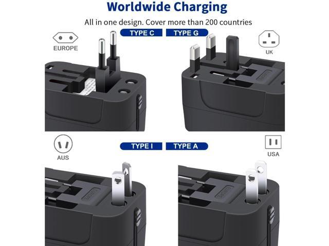 Universal Travel Adapter with 3.0A PD USB-C & QC USB-A Ports, Fast Charging International Plug Adapter, Worldwide Wall Charger AC Power Plug...