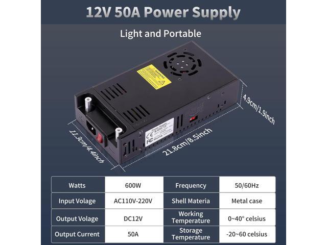 AC to DC Converter 600W 50A, 12V Power Supply 110v to 12v Converter Adjustable Power Supply Universal Power Adapter for Radio, Car Stereos, LED...