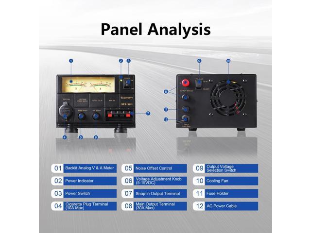 Universal Compact Bench Power Supply- 30 Amp Regulated Home Lab Benchtop AC-to-DC Converter 13.8 Volt/9-15Volt, Cooling Fan, Screw Type Terminals -...