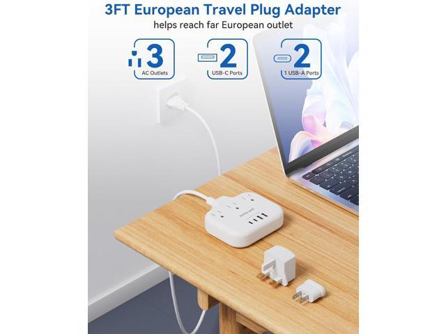 European Travel Plug Adapter, US to European Plug Adapter with 3 American Outlets & 4 USB, 3ft European Power Cord, International Travel Power...