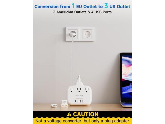 European Travel Plug Adapter, US to European Plug Adapter with 3 American Outlets & 4 USB, 3ft European Power Cord, International Travel Power...