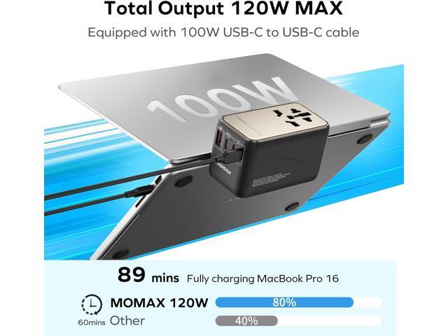 MOMAX Universal Travel Adapter, 120W GaN Fast International Power Adapter, 3 USB C & 1 USB A, Worldwide Travel Plug Adapter, All-in-One Worldwide...