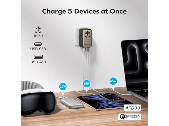 MOMAX Universal Travel Adapter, 120W GaN Fast International Power Adapter, 3 USB C & 1 USB A, Worldwide Travel Plug Adapter, All-in-One Worldwide...