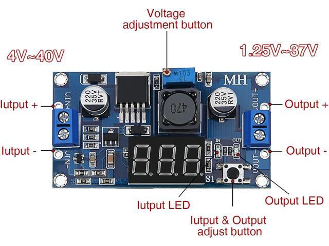 4 Pieces Adjustable LM2596S DC-DC Buck Converter Reduced Voltage Regulator Power Module 36V 24V 12V to 5V 2A Voltage Stabilizer with Digital...