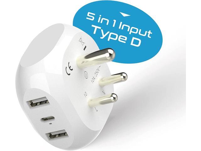 Ceptics India, Pakistan Travel Adapter - 5 Input with QC 3.1A Dual USB and USB-C - Ultra Compact - Light Weight - USA to Any Type D Countries Such...