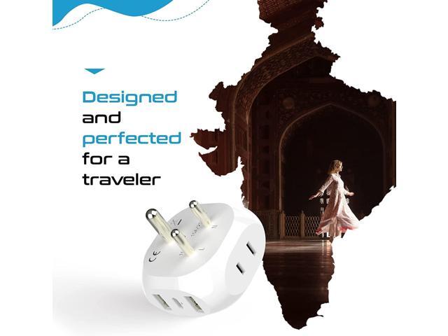 Ceptics India, Pakistan Travel Adapter - 5 Input with QC 3.1A Dual USB and USB-C - Ultra Compact - Light Weight - USA to Any Type D Countries Such...