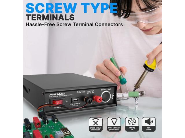 Pyramid Universal Compact Bench Power Supply- 12Amp Variable Linear Regulated Home Lab Benchtop AC-DC Power Converter - USB Port,Cigarette...