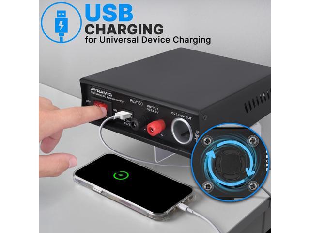 Pyramid Universal Compact Bench Power Supply- 12Amp Variable Linear Regulated Home Lab Benchtop AC-DC Power Converter - USB Port,Cigarette...