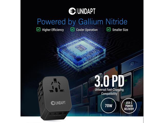 Unidapt Universal Travel Adapter, 70W International Plug Adapter with 3 USB-C PD Fast Charging & 2 USB-A Quick Charger Worldwide Adaptor for USA EU...
