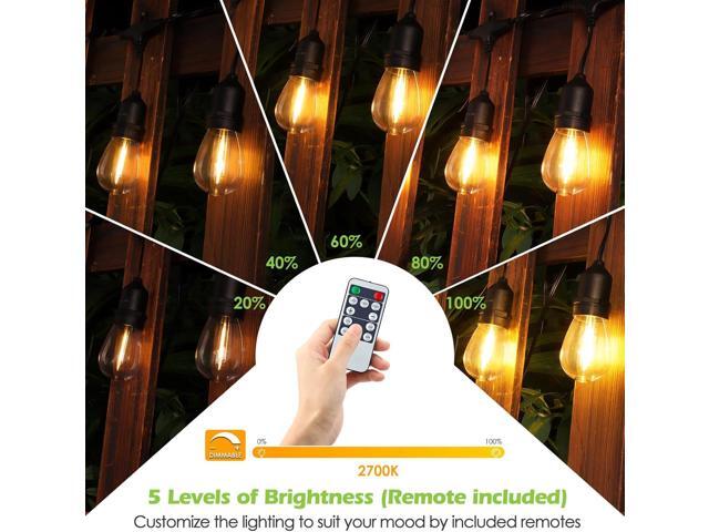 48FT Outdoor String Lights with Remote, Dimmable Patio Lights with 15+2 LED Waterproof Shatterproof Bulbs 3 Modes 4 Timers for Backyard, Black