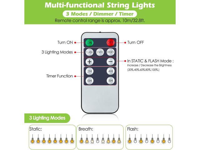 48FT Outdoor String Lights with Remote, Dimmable Patio Lights with 15+2 LED Waterproof Shatterproof Bulbs 3 Modes 4 Timers for Backyard, Black