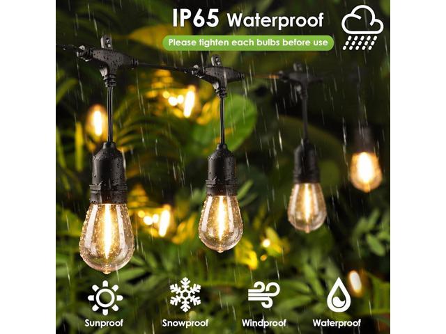 48FT Outdoor String Lights with Remote, Dimmable Patio Lights with 15+2 LED Waterproof Shatterproof Bulbs 3 Modes 4 Timers for Backyard, Black