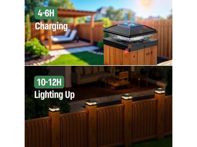 Post Cap Lights 8pack, 4x4 Deck Fence Post Solar Lights Outdoor with Warm White Lighting,Black Waterproof Solar Post Lights for Vinyl/Wood Posts to...