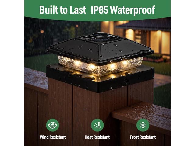 Post Cap Lights 8pack, 4x4 Deck Fence Post Solar Lights Outdoor with Warm White Lighting,Black Waterproof Solar Post Lights for Vinyl/Wood Posts to...