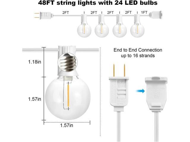 SUNTHIN White Outdoor String Lights, 48FT White Patio Lights with 25 G40 Shatterproof LED Bulbs(1 Spare), Waterproof Hanging Outside Lights for...