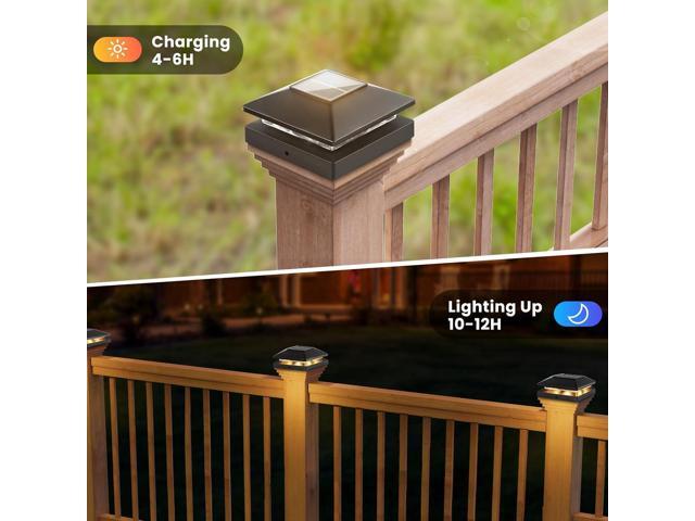 Solar Post Cap Lights Outdoor 8pack, Black Waterproof Solar Powered Deck Fence Post Lights Fit 4x4 Wood/Vinyl Posts, Bright Warm White Solar Post...