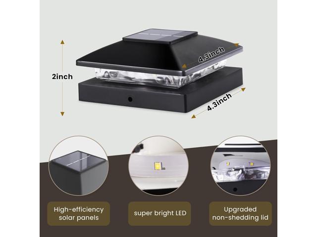 Solar Post Cap Lights Outdoor 8pack, Black Waterproof Solar Powered Deck Fence Post Lights Fit 4x4 Wood/Vinyl Posts, Bright Warm White Solar Post...