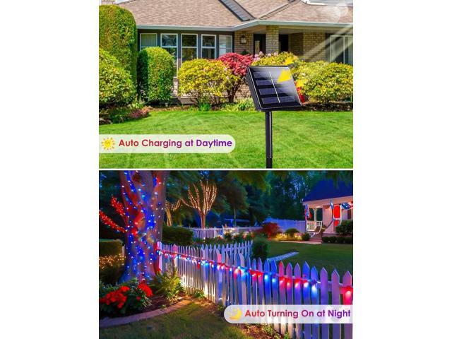 4th of July Decorations Outdoor, 4pk Red White and Blue Solar String Lights, 400LED 132FT LED Patriotic Light Waterproof, Solar Fairy Twinkle Light...