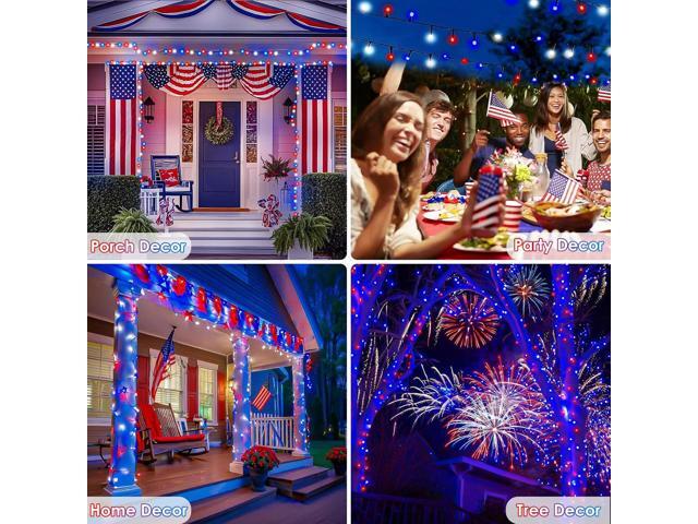 4th of July Decorations Outdoor, 4pk Red White and Blue Solar String Lights, 400LED 132FT LED Patriotic Light Waterproof, Solar Fairy Twinkle Light...