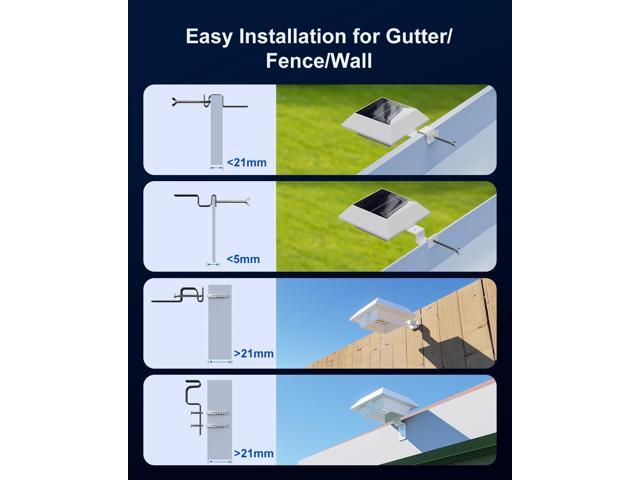 8 Pack White Solar Powered Gutter Lights Outdoor Decorative Waterproof 12 LEDs Yard Lamp for Lighting Fence, Railing, Outside Wall, Deck, Garden,...