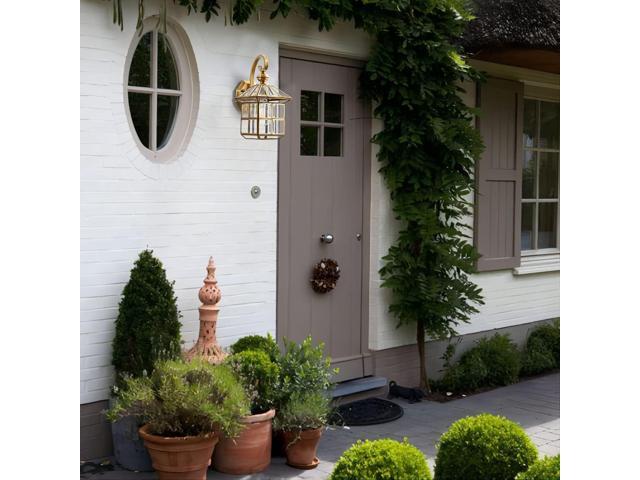 Milaii Copper Brass Outdoor Wall Lights,13.4' Exterior Lantern Light Fixture Waterproof Anti-Rust Wall Mount Lamp with Clear Glass E26 Socket Porch...