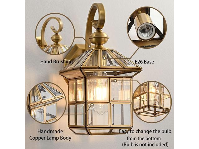 Milaii Copper Brass Outdoor Wall Lights,13.4' Exterior Lantern Light Fixture Waterproof Anti-Rust Wall Mount Lamp with Clear Glass E26 Socket Porch...