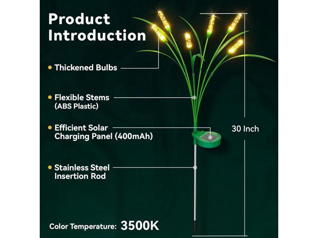 4 Packs Reeds Solar Garden Light, 30 Inch Garden Solar Light with 24 Bulbs, Intelligent Light Control System, IP65 Waterproof, Outdoor Solar Light...