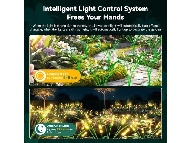 4 Packs Reeds Solar Garden Light, 30 Inch Garden Solar Light with 24 Bulbs, Intelligent Light Control System, IP65 Waterproof, Outdoor Solar Light...