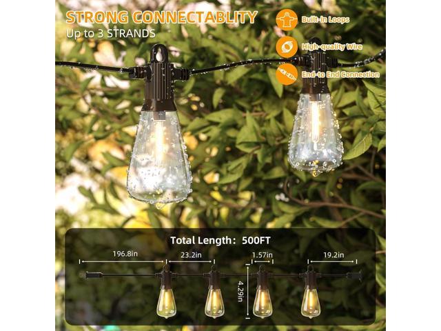 FOOMAN LED Outdoor String Lights, 500FT Outside Waterproof Hanging Patio Lights with 250+10 Shatterproof ST38 Edison Bulbs, 2700K Warm White,...