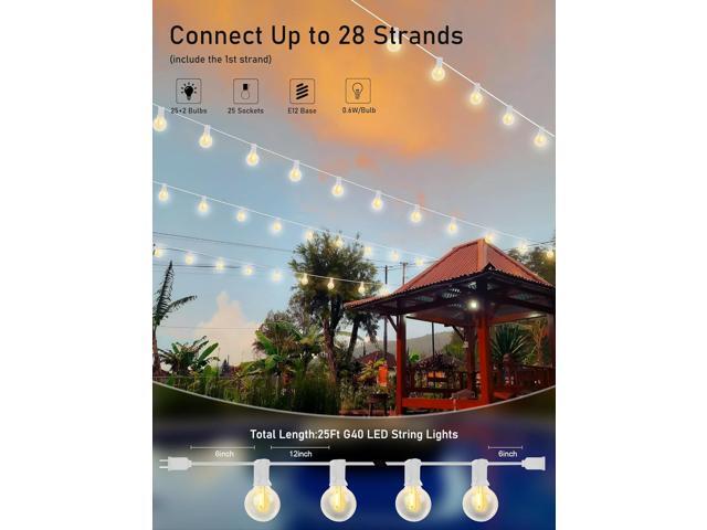 25Ft LED Outdoor String Lights, G40 Globe Patio String Lights Waterproof with 27 Shatterproof Bulbs, Hanging Outdoor Christmas Decorations Lights...