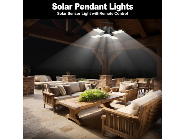 Solar Shed Light Outdoor Indoor Upgrade 1200LM 174LED 4 and 1 Heads Motion Sensor Pendant Light, Solar Lights with 5 Lighting Modes Remote Control...