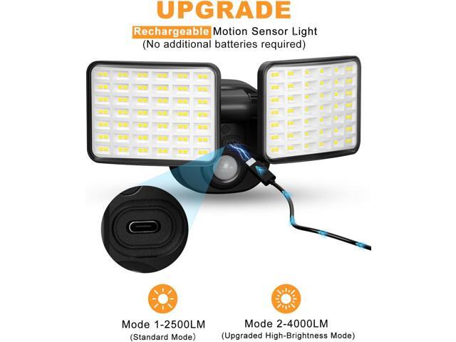 Rechargeable Battery Motion Light, 2500LM & 4000LM Dual Modes Motion Sensor Security Lights, USB Charging Wireless Flood Light Battery Powered, LED...