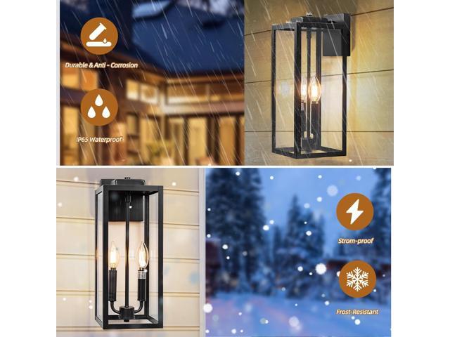 Outdoor Sconce Light for House 16 Inch Large, Two Candle Light Outdoor Light Fixture Exterior Lighting Lantern for Front Porch IP65 Waterproof...