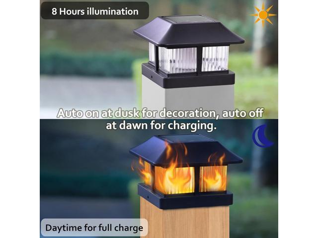 Dynaming Solar Flame Post Cap Lights Outdoor, Solar Powered Fence Post Light, Flickering Flame LED Lantern Lamps Waterproof for Garden Deck Patio,...