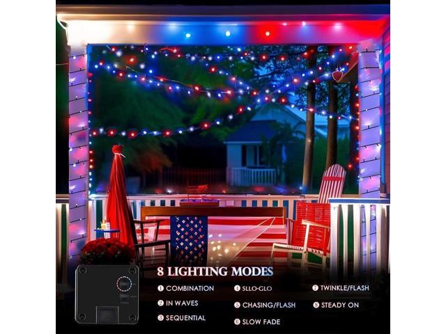 4th of July Decorations Outdoor, 4pk Red White and Blue Solar String Lights, 400LED 132FT LED Patriotic Light Waterproof, Solar Fairy Twinkle Light...