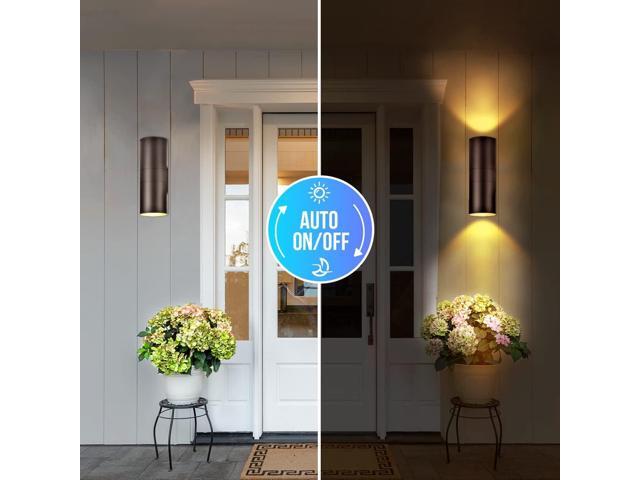 wowlite Modern Outdoor Wall Light with Dusk to Dawn Sensor 2 Pack, LED Cylinder Up Down Wall Light Outdoor 2700K Warmlight Bronze Exterior Light...