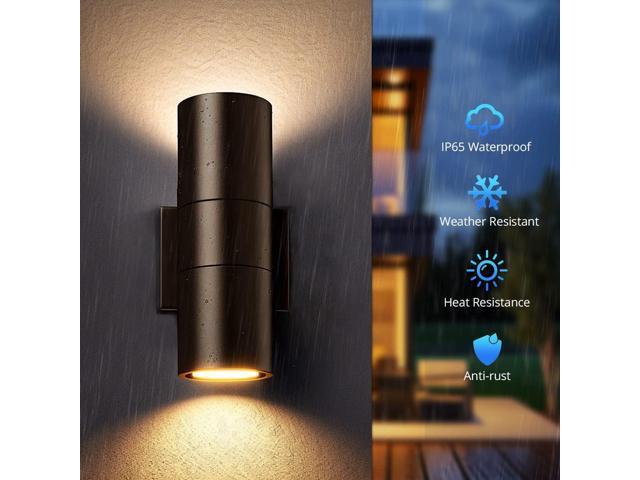 wowlite Modern Outdoor Wall Light with Dusk to Dawn Sensor 2 Pack, LED Cylinder Up Down Wall Light Outdoor 2700K Warmlight Bronze Exterior Light...