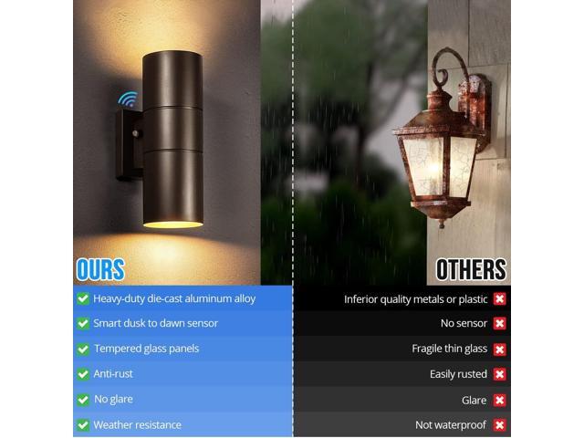 wowlite Modern Outdoor Wall Light with Dusk to Dawn Sensor 2 Pack, LED Cylinder Up Down Wall Light Outdoor 2700K Warmlight Bronze Exterior Light...