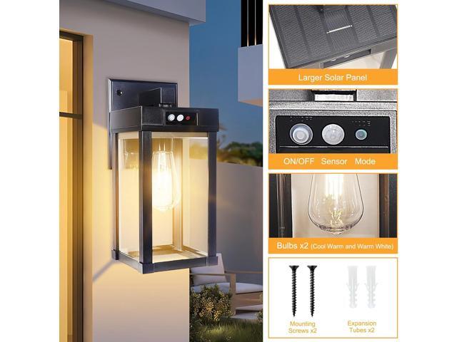 2 Pack Solar Wall Lights Outdoor Waterproof with 3 Lighting Modes & Motion Sensor, Dusk to Dawn Exterior Porch Light fixtures, Solar Wall Lantern...