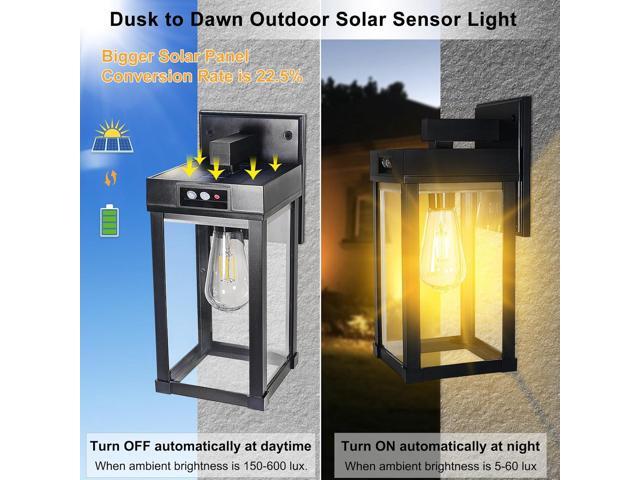 2 Pack Solar Wall Lights Outdoor Waterproof with 3 Lighting Modes & Motion Sensor, Dusk to Dawn Exterior Porch Light fixtures, Solar Wall Lantern...