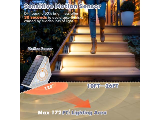 Motion Sensor Solar Stair Lights Outdoor, 8-Pack Super Bright LED Solar Powered Step Lights for Outside, 550LM IP67 Waterproof Outdoor Sensor...